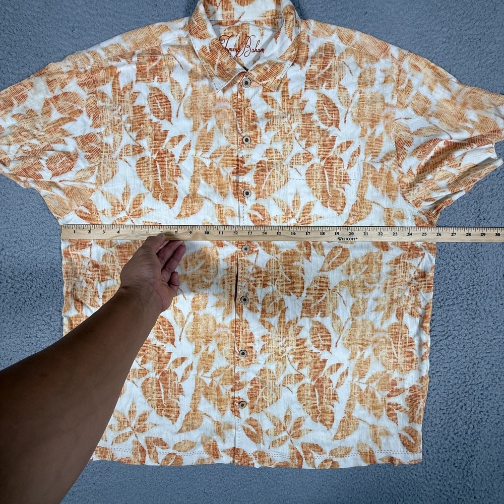 Tommy Bahama Shirt Mens XL Orange Floral Hawaiian 100% Silk Casual‎ Preppy Loose - Picture 7 of 11
